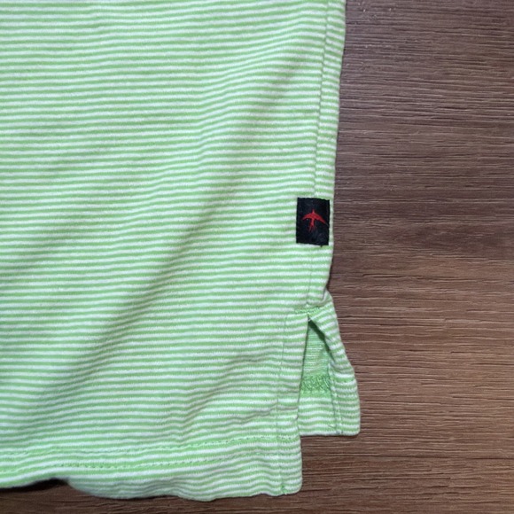 Relwen Men's Small Ringspun Jersey Polo Lime Green & White Striped Single Pocket - Picture 10 of 10